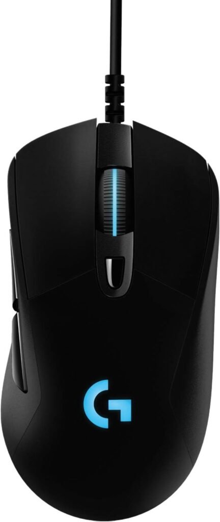 mouse gamer logitech g403 hero com rgb lightsync, 6 botões programáveis, ajuste de peso e sensor hero 25k