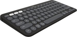 teclado sem fio logitech pebble keys 2 k380s com conexão bluetooth easy switch e pilha inclusa compatível com pc, mac, chrome os, android, ios e apple tv, layout us grafite
