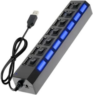 hub usb 2.0 com 7 entradas – conecte teclado, mouse, pendrive e mais em notebook ou pc com led indicador expansor plug & play compacto com led, ideal para pc, notebook e acessórios