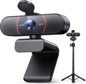 emeet webcam c960 4k com tripé, sensor sony uhd 4k, mini tripé de altura ajustável com capa de privacidade, foco automático pdaf, microfones com cancelamento de ruído duplo, correção automática