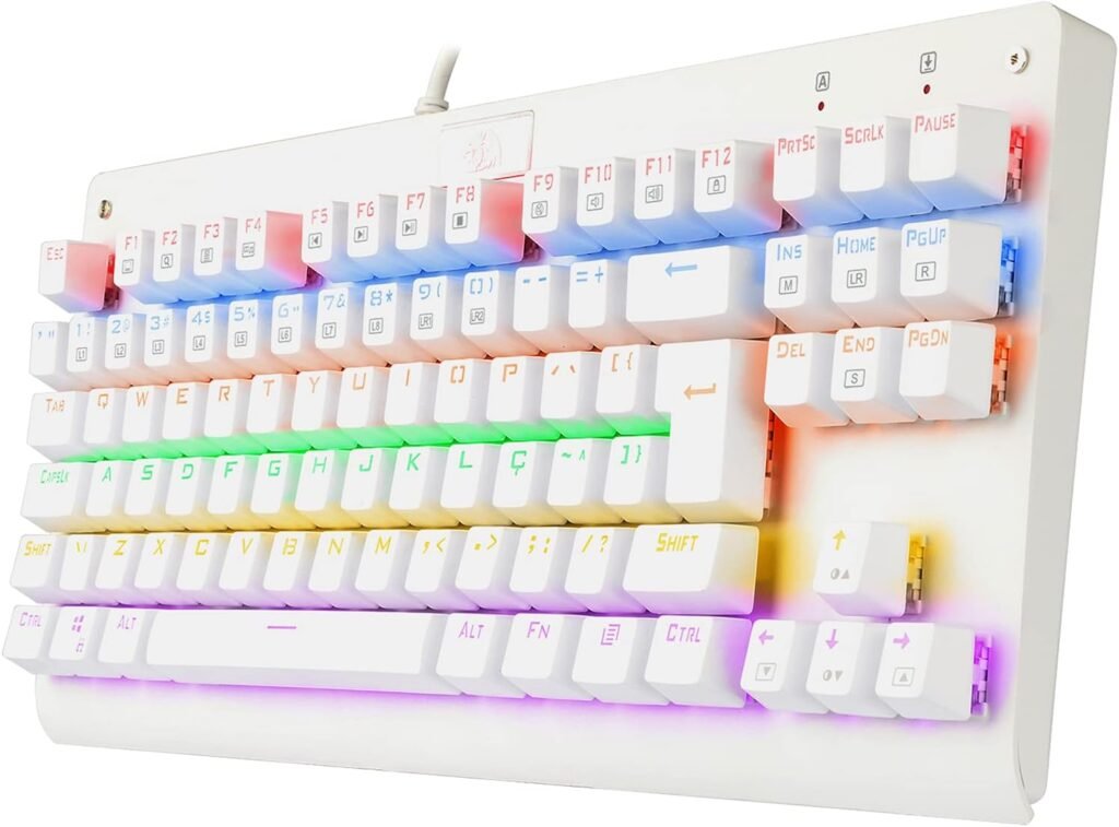 redragon, k568w r (pt blue), teclado mecânico gamer dark avenger, rainbow switch, branco lunar white