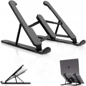 suporte ajustável liga aluminio para notebook, 6 posicoes, saida de ar, serve para notebook tablet celular qualquer eletronico, ergonômico, dobrável, 26 x 19 cm, premium