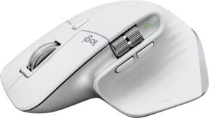 mouse sem fio logitech mx master 3s com sensor darkfield para uso em qualquer superfície, design ergonômico, clique silencioso, conexão usb ou bluetooth cinza claro