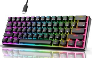teclado mecânico 60% para jogos rk royal kludge rk61, com fio, programável para qmk/via, retroiluminação rgb, 61 teclas, ultracompacto, com hot swap (preto; switch vermelho)