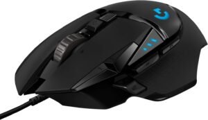 mouse gamer logitech g502 hero com rgb lightsync, ajustes de peso, 11 botões programáveis e sensor hero 25k