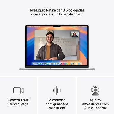 apple 2025 macbook air (de 13 polegadas, processador m4 da apple com cpu 10‑core e gpu 8‑core, 16gb memória unificada, 256 gb) prateado