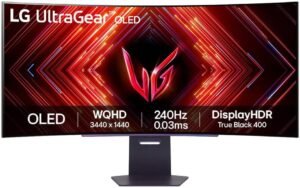 monitor gamer lg ultragear oled curvo – tela oled 45”, 2k qhd, hdr400 true black, 240hz, 0,03ms (gtg), nvidia® g sync®, amd freesync™ premium pro, taxa de contraste 1.5m:1 – 45gs95qe b