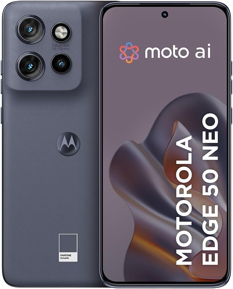 smartphone motorola edge 50 neo 5g 256gb 16gb (8gb ram+8gb ram boost) 50mp sony camera moto ai ultrarresistencia militar grisaille vegan leather