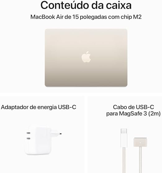 notebook macbook air (2023) apple com chip m2: tela liquid retina de 15,3 polegadas, 16 gb de ram, 512 b de memória interna meia noite