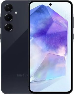 samsung galaxy a55 5g, câmera tripla traseira de até 50mp, selfie de 32mp, nightography, apagador de objetos, design em metal e vidro, ip67, super amoled 6.6" 120hz vision booster, 256gb azul escuro