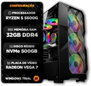 pc gamer ryzen 5 5600gt, 32gb ddr4 3200mhz, ssd m.2 nvme 500gb, vega 7, fonte 500w