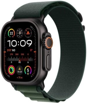 apple watch ultra 2 gps + cellular • caixa preta de titânio – 49 mm • pulseira loop alpina verde escura – m